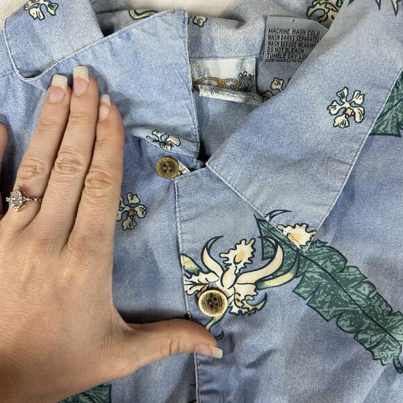 OP Sport Short Sleeve Hawaiian Shirt Mens XL Travel Blue Abstract Floral Relaxed - Picture 3 of 13